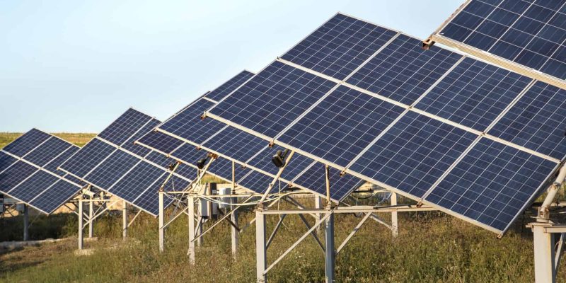 photovoltaics in solar power station energy from natural. Close-up.